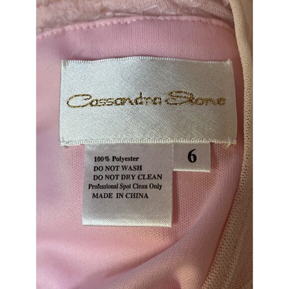 Vintage 1990s NWT Cassandra Stone Beaded Blush Pink Mesh Tulle Maxi Prom Dress - Picture 8 of 10